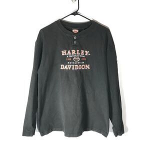 Harley Davidson Shirt L Mens Black Rust Colored Embroidery Emblem Longview
